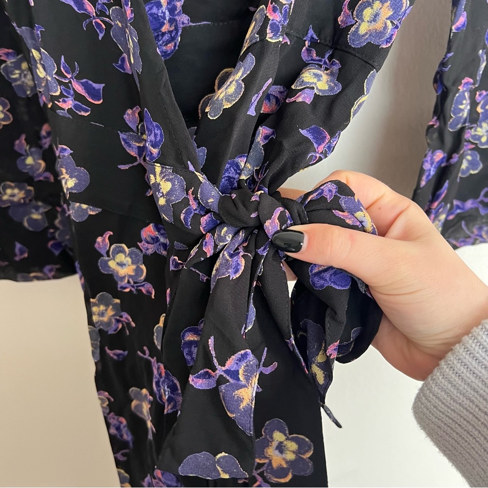 NWT Ganni Floral Print Georgette Wrap Puff Dress - Picture 9 of 13